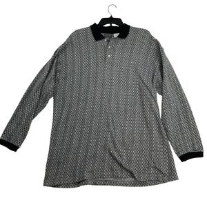 Bugle Boy Mens Grey Black Geometric Knit Long Sleeve Polo Shirt Large Cotton